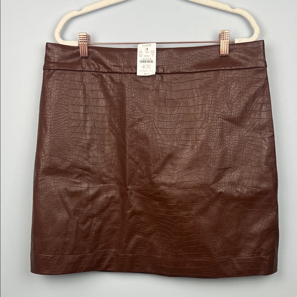 J. Crew Factory New brown faux leather reptile pattern short skirt size 14